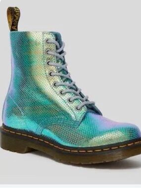 Dr. Martens Iridescent Green Purple Lace-Up Combat Boots